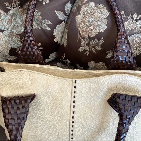 Paolo Masi Italian Leather Genuine Leather Cream Boho Satchel Brown Woven Straps - Picture 7 of 14